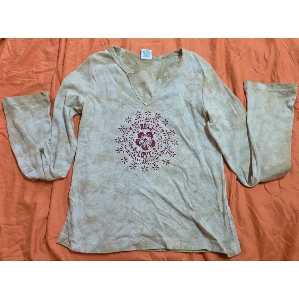 Vintage Y2K‎ Roxy Long Bell Sleeve Floral Boho Top L Skater Hippie Grunge 90s